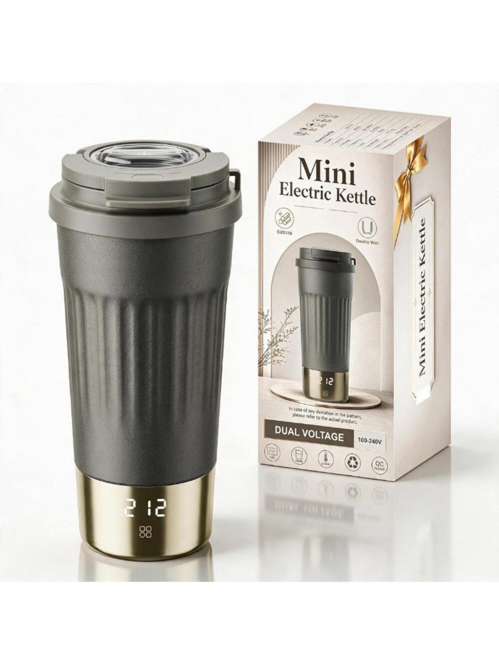 Portable Dual Voltage Electric Kettle - 6 Temp LCD, Insulated Tea Maker, 400ml